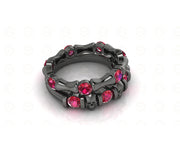 1.65 Ct Unique Black Gothic Bone Skull Bridal CZ Engagement Wedding Ring Set, Birthstone July Ruby gemstone Women ring, Matching Band