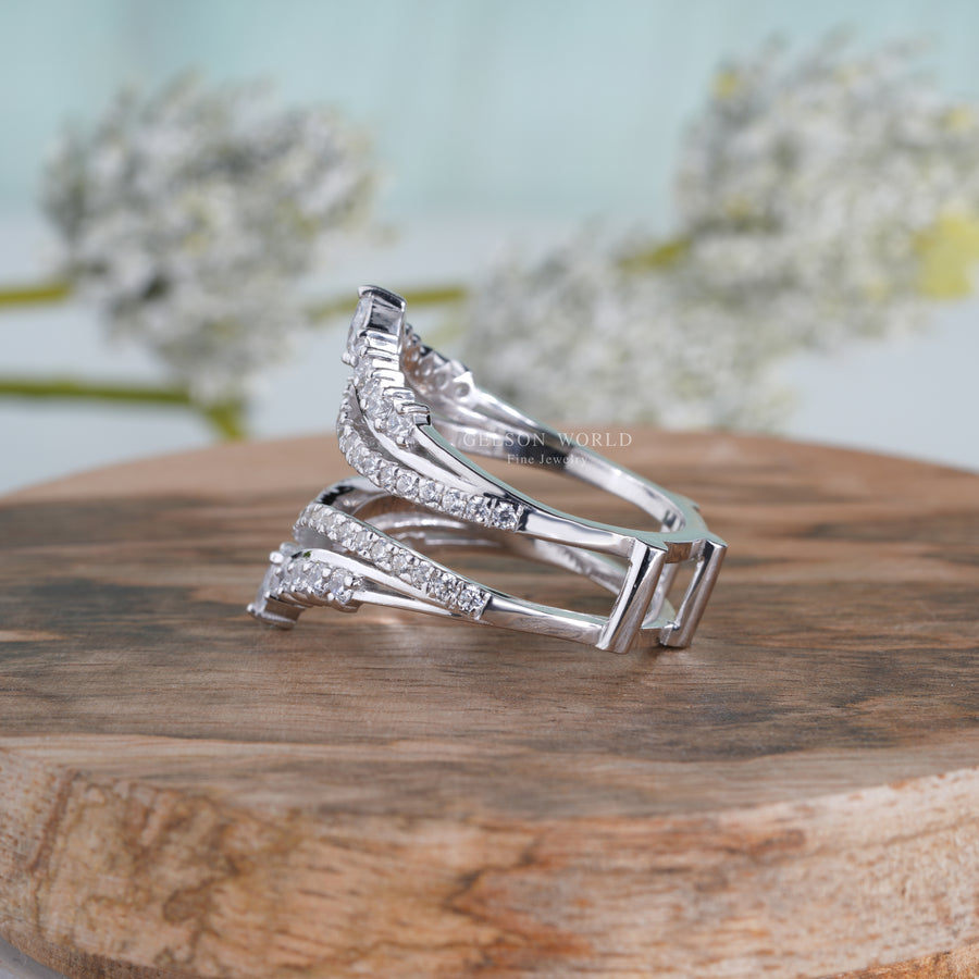 Ring Jacket, V-Shaped Wedding Ring Enhancer , Ring enhancers and wraps, 14K Gold Moissanite ring enhancer, Women's Ring Promise band Gift