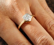 Round Solitaire Moissanite Engagement Ring / 14K Gold Floral Ring / Bezel Set Ring / Wedding Women Ring / Promise Ring for Her