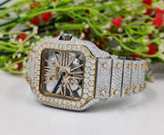 41mm Iced Out Moissanite Diamond Watch, Luxury Hip Hop Buss Down Watch (Yellow)