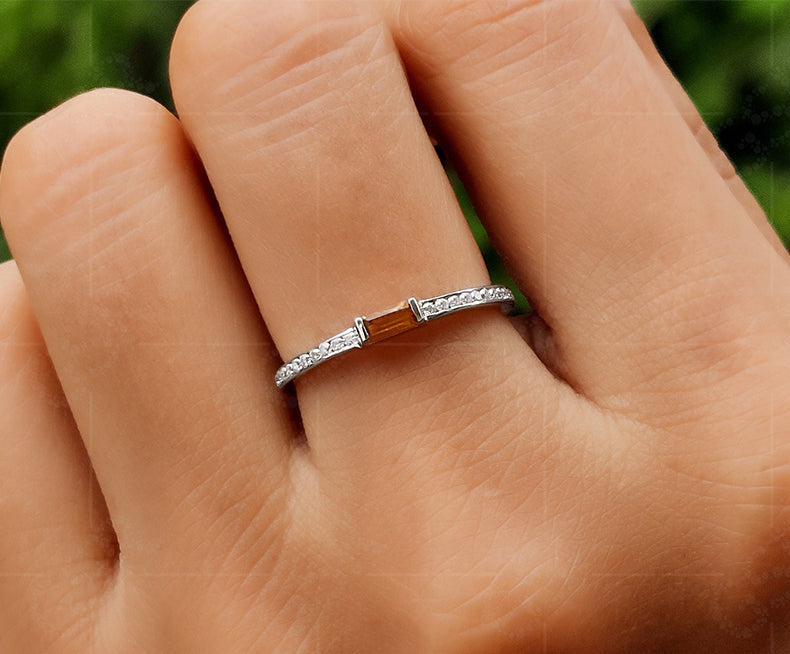 Sunny Glow: Citrine November Birthstone Ring for Women - Yellow Gemstone Baguette Ring, Dainty Personalized Stackable Ring, Minimalist Jewelry