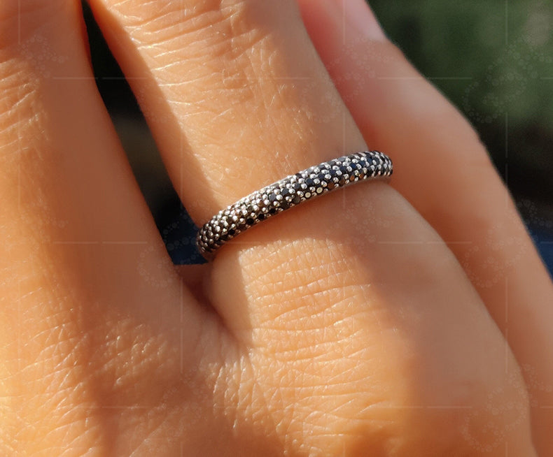 Triple Row Black Moissanite Dome Eternity Wedding Band - Silver and Gold Half Eternity Ring