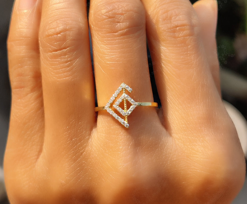 Express Your Love with Viking Rune Symbols: A Unique Silver and Gold Moissanite Ring, Perfect for Stackable Minimalist Rings