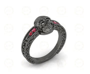 Unique Ruby Gothic Skull Vintage Engagement Ring, July Birthstone gemstone Ring, Skull Women Wedding ring, 925 Sterling Silver