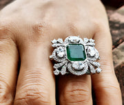 7.15 Tcw Vintage Emerald Estate Ring For Women, Cocktail Ring, Sterling Silver