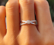 Crossed Paths: Gold X Criss Cross Moissanite Ring - Minimalist Elegance - Overlapping Statement Ring