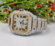 Buss Down VVS Moissanite Diamond Fully Automatic Luxury Watch iced out Hip Hop watches Two Tone (Yellow)