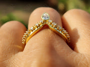 Royal Vintage Chevron Moissanite Wedding Ring: Silver and Yellow Gold Elegance for Your Anniversary