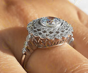 Moissanite Edwardian Ring, Big Cocktail Ring, Vintage Filigree Ring, Art Deco Engagement Ring, White Gold Vintage Ring, Unique Rings Women