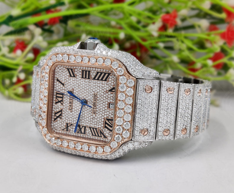 Buss Down VVS Moissanite Diamond Fully Automatic Luxury Watch iced out Hip Hop watches Two Tone