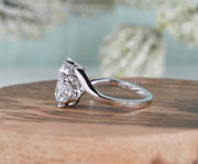 Round Moissanite Toi Et Moi Engagement Ring, Bypass Two Stone Ring For Women, Unique Double Stone Ring, White Gold Promise Ring For Her