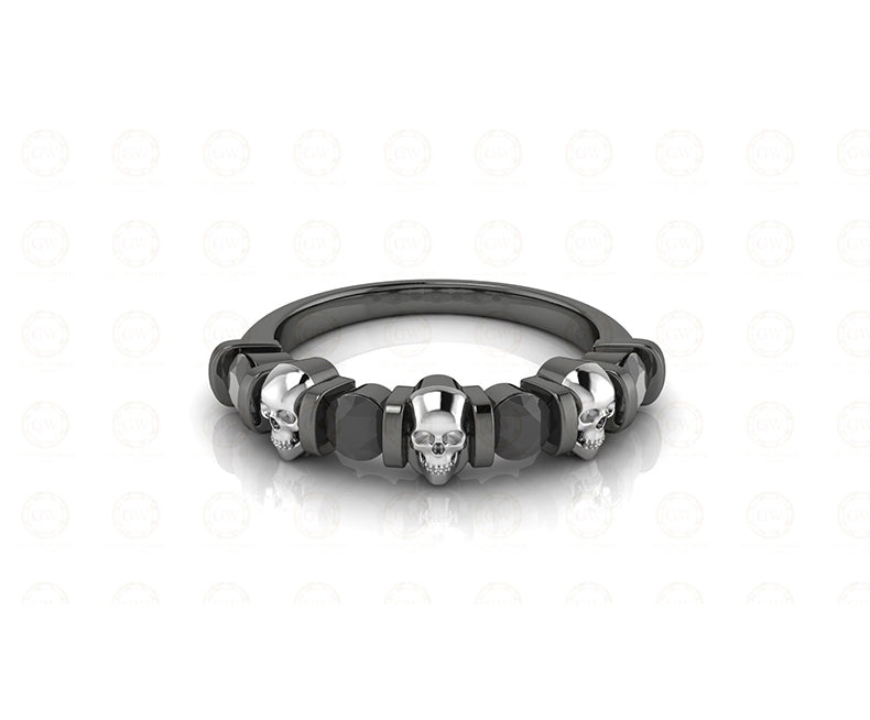 0.65 Ct Unique Gothic Skull Round 4 Stone CZ Engagement Wedding Ring, Women Wedding ring, Sterling Silver, Propose Ring, Halloween Gift