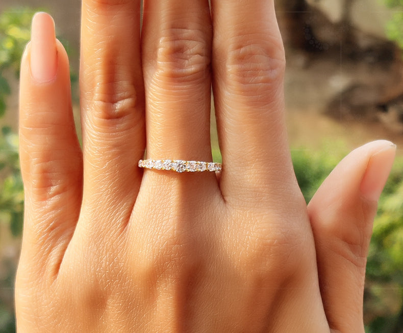 Graduated Moissanite Anniversary Ring in Silver and Gold - Simple and Elegant Wedding Band for Her