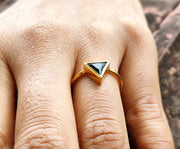 Silver and Gold Triangle Shape Emerald Minimalist engagement ring, Matching Stacking Ring, Dainty Diamond Ring, Gemstone Birthstone Ring