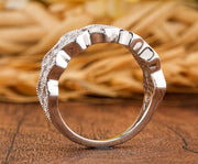 Art Deco Vintage Wedding Band Women, Moissanite Ring Band, Milgrain Vintage Band, Scalloped Edge Band, Unique Moissanite Anniversary Bands
