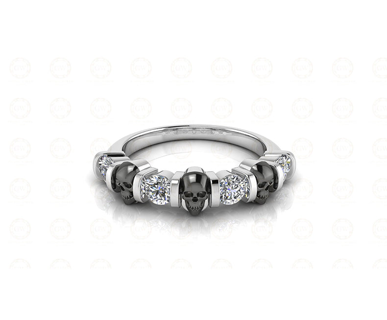 0.65 Ct Unique Gothic Skull Round 4 Stone CZ Engagement Wedding Ring, Women Wedding ring, Sterling Silver, Propose Ring, Halloween Gift