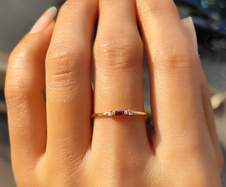 Birthstone Beauty: Stackable Silver and Gold Amethyst Rings for a Minimalist Elegance