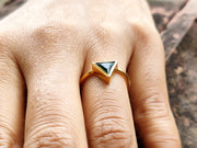 Silver and Gold Triangle Shape Emerald Minimalist engagement ring, Matching Stacking Ring, Dainty Diamond Ring, Gemstone Birthstone Ring