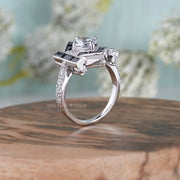 Black Baguette Vintage Engagement Ring, Art Deco Engagement Ring