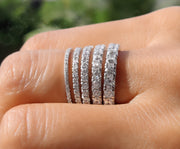 Elegant Round Cut Colorless Moissanite Pave Wedding Band - Silver and Solid Gold Full Eternity Ring - Minimalist Bridal Ring Set