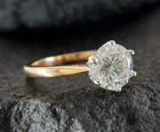 Round Cut Moissanite Solitaire Ring, Two Tone Engagement Ring, Promise Rings For Women, White & Yellow Gold Ring, Unique Style Ring