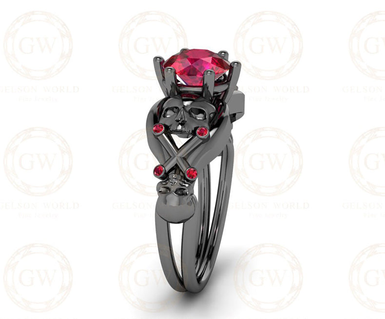 Unique Skull Engagement Ring, Gothic Women Ring, July Birthstone Ring, Gemstone Wedding rings, Solitaire Skull Ring Women, halloween Gift