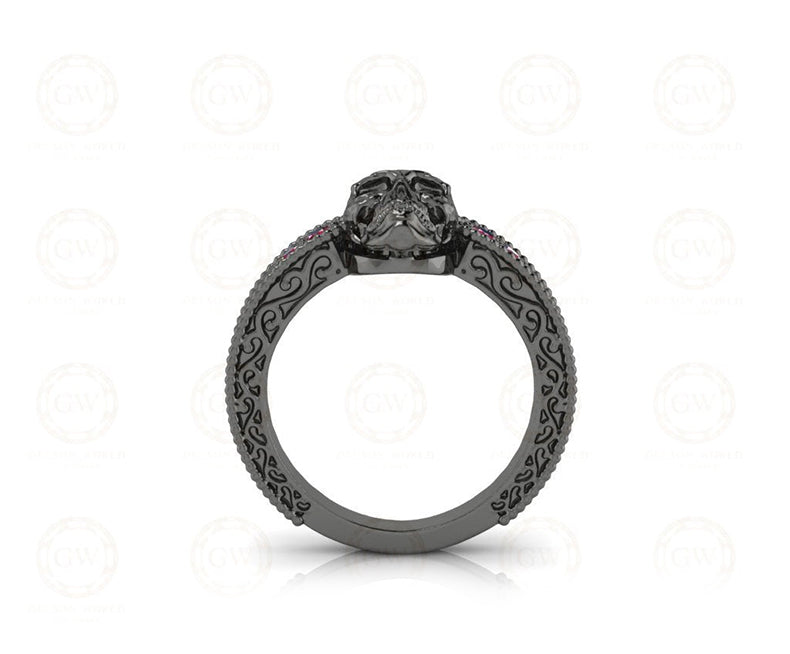 Unique Ruby Gothic Skull Vintage Engagement Ring, July Birthstone gemstone Ring, Skull Women Wedding ring, 925 Sterling Silver