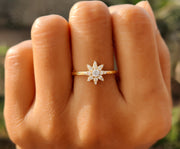 Radiant Sunburst Moissanite Ring in 14k Gold - Nature-Inspired Women's Wedding Band, Promise, and Anniversary Ring