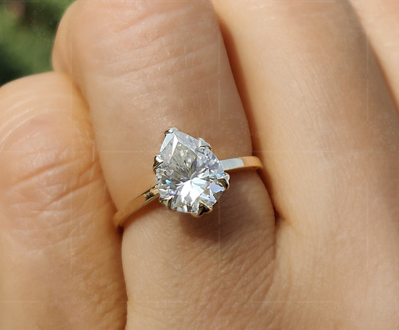 Timeless Beauty: 2 Ct Pear Shaped Moissanite Tulip Setting Ring, a Nature-Inspired Minimalist Engagement Ring