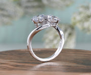 Round Moissanite Toi Et Moi Engagement Ring, Bypass Two Stone Ring For Women, Unique Double Stone Ring, White Gold Promise Ring For Her