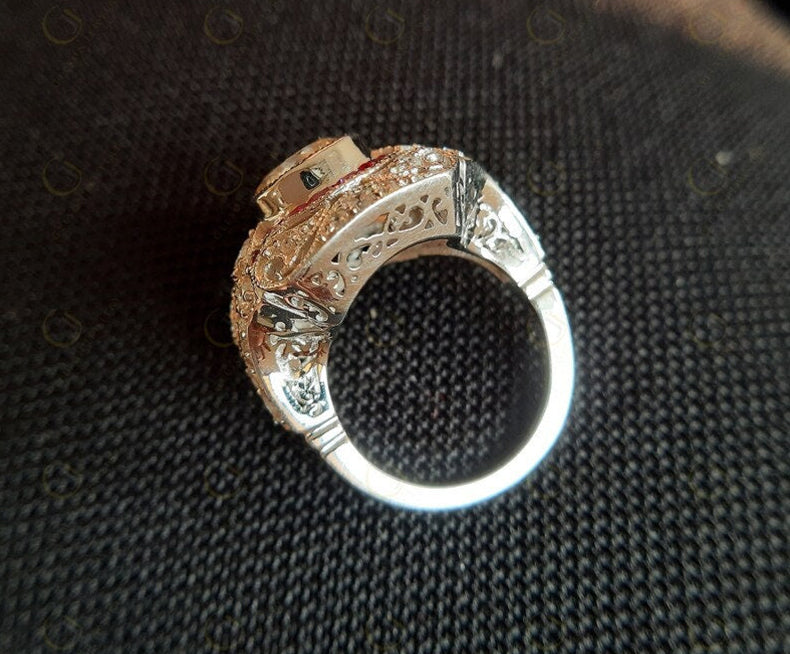 Edwardian Moissanite Ring, Antique 1920s Style Ring, Cocktail Estate Rings For Women, Vintage Engagement Ring, Unique Art Deco Ring Silver