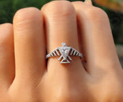 Eagle Spirit Soars: Native American Eagle Phoenix Ring – A Silver and Gold Moissanite Ring Featuring Majestic Eagle Symbolism, Perfect as a Unique Jewelry Piece, a Dainty Minimalist Ring for a Symbolic Touch