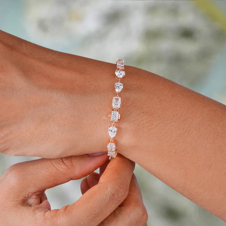 Multi Shape CVD Diamond 14K Solid Gold Tennis Bracelet