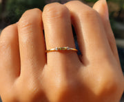 Stunning Stackable Birthstone Rings - Silver and Gold Baguette Peridot Stacking Beauty - Minimalist Three-Stone Dainty Ring