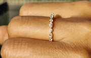 Elegant Alternating Marquise and Round Band - Floating Moissanite Wedding Beauty - Silver and Gold Half Eternity Stackable Ring - Moissanite Wedding Band