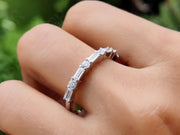 Elegant Harmony: Alternating Baguette and Round Moissanite Wedding Band in Silver and Gold