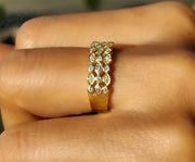 Multi Stone Moissanite Anniversary Ring - 3 Row Silver and Gold Stacking Band