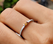 Sunny Glow: Citrine November Birthstone Ring for Women - Yellow Gemstone Baguette Ring, Dainty Personalized Stackable Ring, Minimalist Jewelry