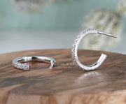 Lab Grown Diamond Open Hoop Earrings, Lab Grown Diamond C Hoop Earrings, C Shaped Earrings For Women, Pave Solid Gold Earrings