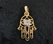 Golden Hamsa Hand Pendant - Symbolic Protection Necklace with Evil Eye Warding - 14K Solid Gold - Spiritual Jewelry