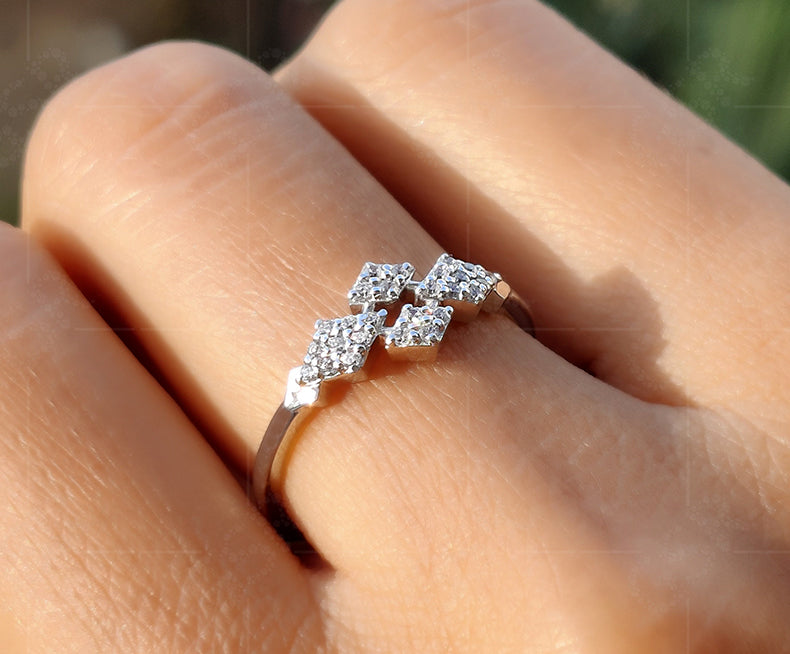 Chic Minimalism: A Unique Moissanite Cluster Pave Ring in Silver and Gold - Embrace Art Deco Style Delicacy