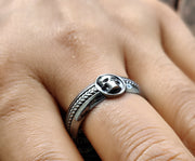 Unique Gothic Skull Bridal Men's Wedding Band, Anniversary Ring, Modern Design, Promise Band, Punk Signet Ring, Black Sterling Silver