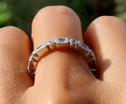 Vintage Art Deco Baguette & Round Moissanite Wedding Ring: A Stunning Silver and Gold Eternity Band for Your Special Day