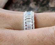 Full Eternity Baguette Wedding Ring / 7.50 mm Wide Band / 3 Row Anniversary Gift Ring / Wedding Band / Sterling Silver / Statement Ring