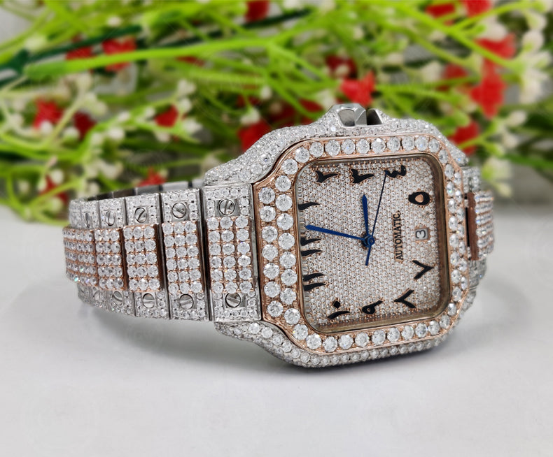 Moissanite Diamond iced out Luxury watches, Fully Automatic Hip Hop Buss Down Watch Two Tone