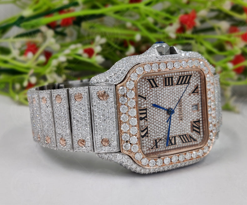 Buss Down VVS Moissanite Diamond Fully Automatic Luxury Watch iced out Hip Hop watches Two Tone