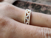 Baguette Moissanite Wedding band, Unique anniversary ring for women, Stacking wide ring, Half Eternity promise ring, Women Bridal Jewelry