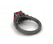 2.35 Ct Gothic Skull Princess Vintage Engagement Ring, Birthstone July Ruby gemstone ring, CZ Women ring, Sterling Silver, Wedding Ring