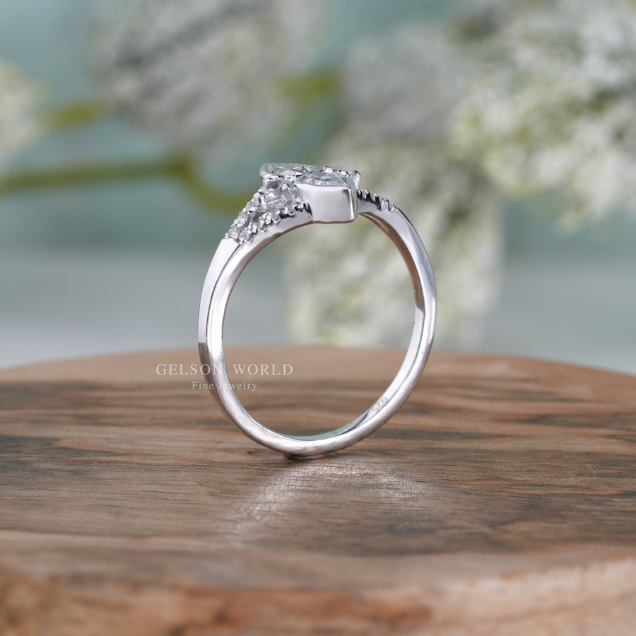 Double Pear Shaped Moissanite Ring, Unique Teardrop Engagement Ring, Split Shank Ring, Promise Rings For Women, Inspired By Tear Of Two Eye