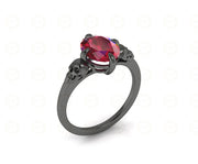 1.70 Ct Two Skull CZ Oval Solitaire Engagement Wedding Ring, Birthstone July Ruby gemstone ring, Sterling Silver, Gothic Women ring